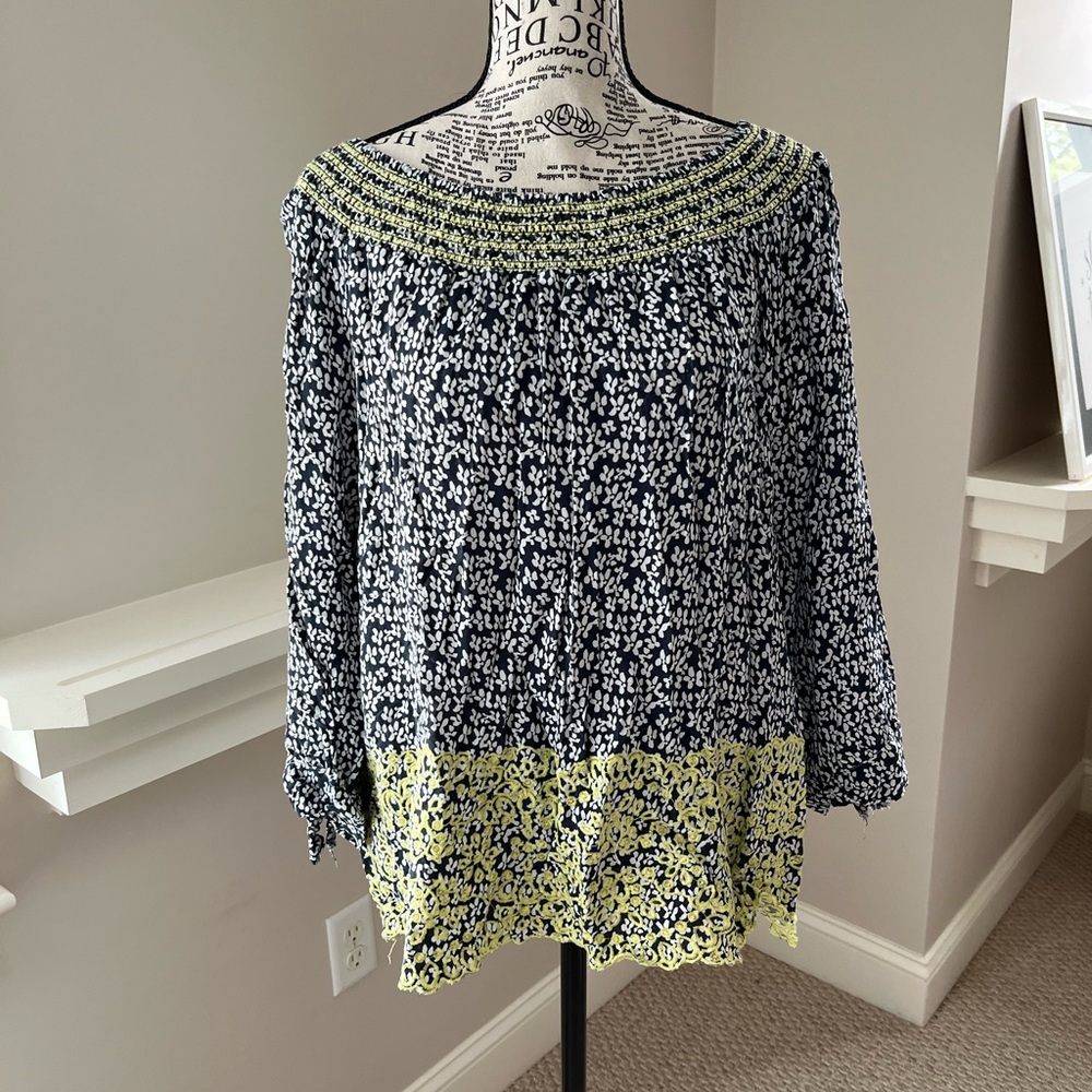 Ladies off the shoulder eyelet bottom long  sleeve top